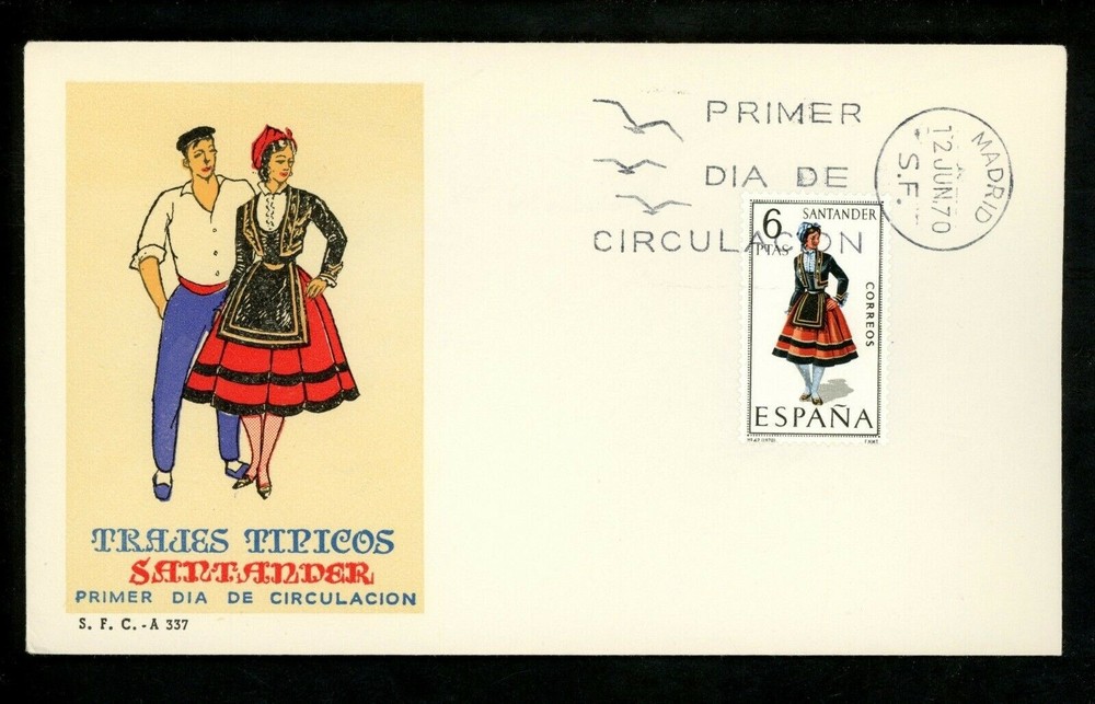 Postal History Spain FDC #1433 Regional Costumes dress Santander 1970