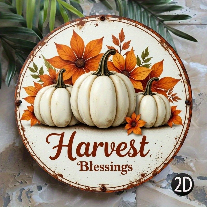Rustic Farmhouse Harvest Blessings Metal Wall Decor Pumpkin