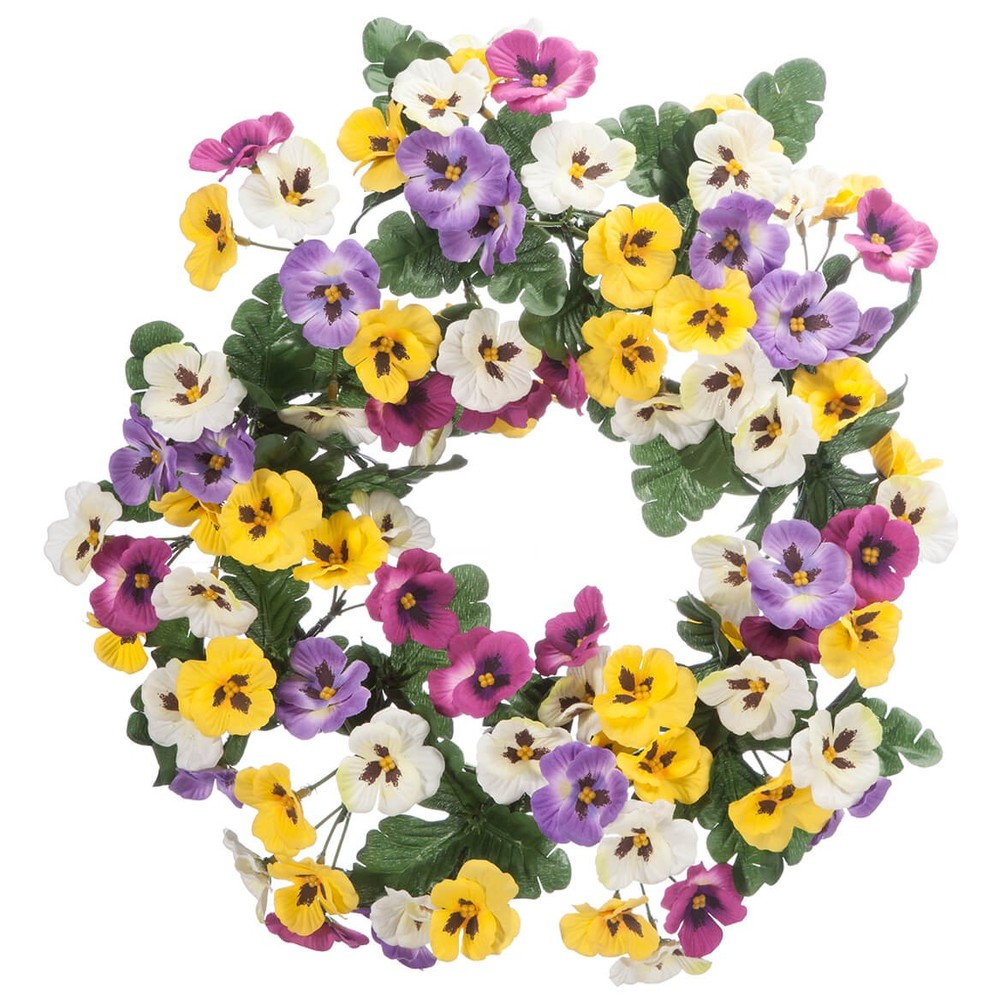 Colorful 14-Inch Silk Pansy Wreath by OakRidge for Home Décor