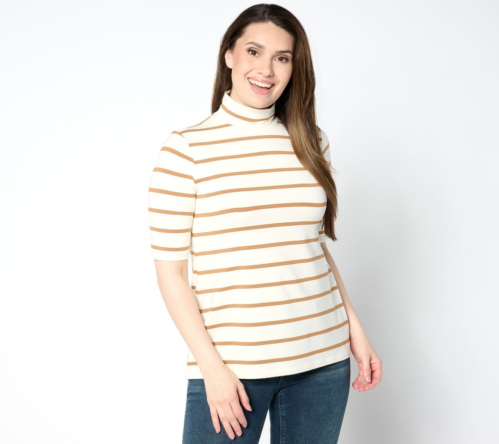 Isaac Mizrahi Live! Women's Top Plus Sz 3X Elbow Sleeve Yarn Dye Brown A655422