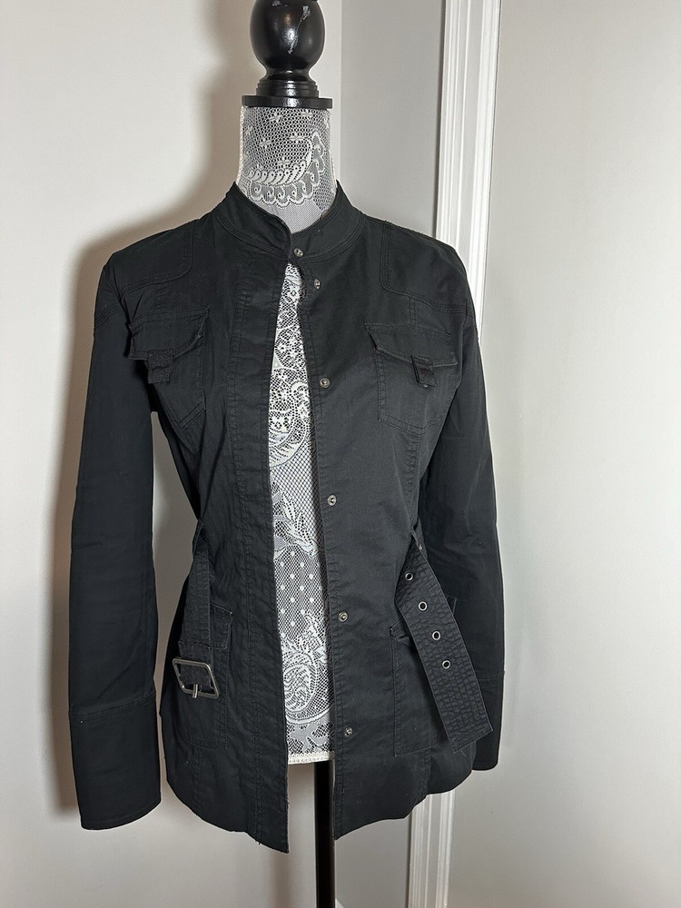 90’s Y2K VTG Oakley Women’s SM Military Style Black Belted Jacket. Snap Closure