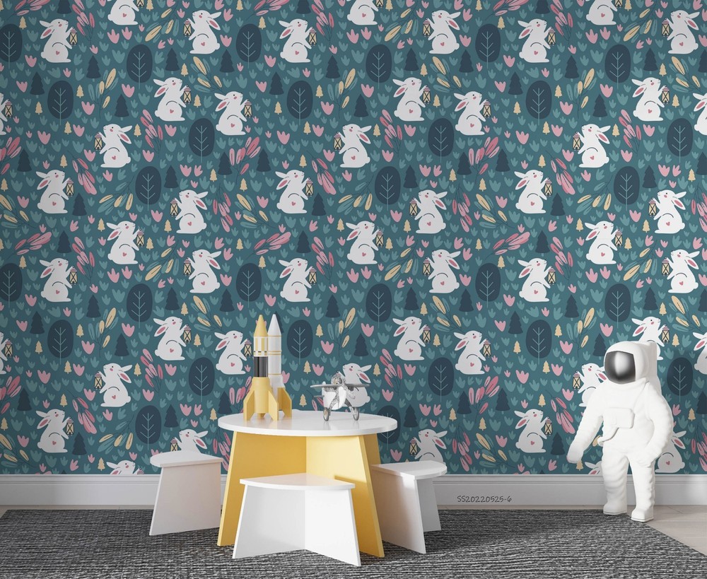 3D Rabbit Leaves Pattern Wall Murals Wallpaper Murals Wall Sticker
