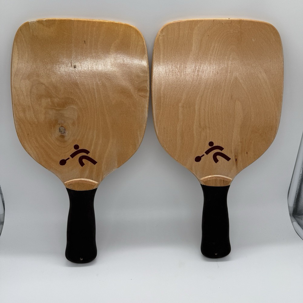Vtg Wood Pickleball Paddle Rubber Handle Recreational Sports Set Of 2 Beginner