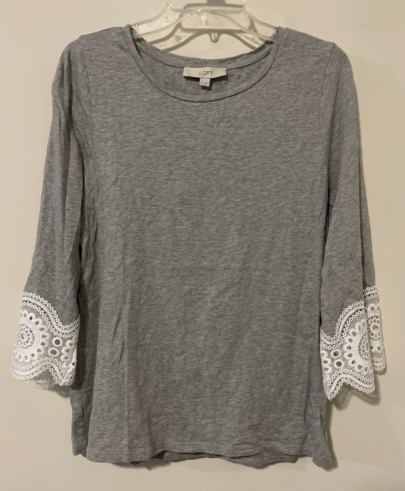 Loft, Women’s, Medium, Gray, 3/4 Flowy Sleeved, Cotton Blend, Blouse! A3766r