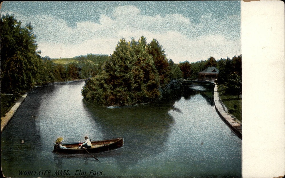 Elm Park Worcester Massachusetts boat ~ c1905 UDB vintage postcard