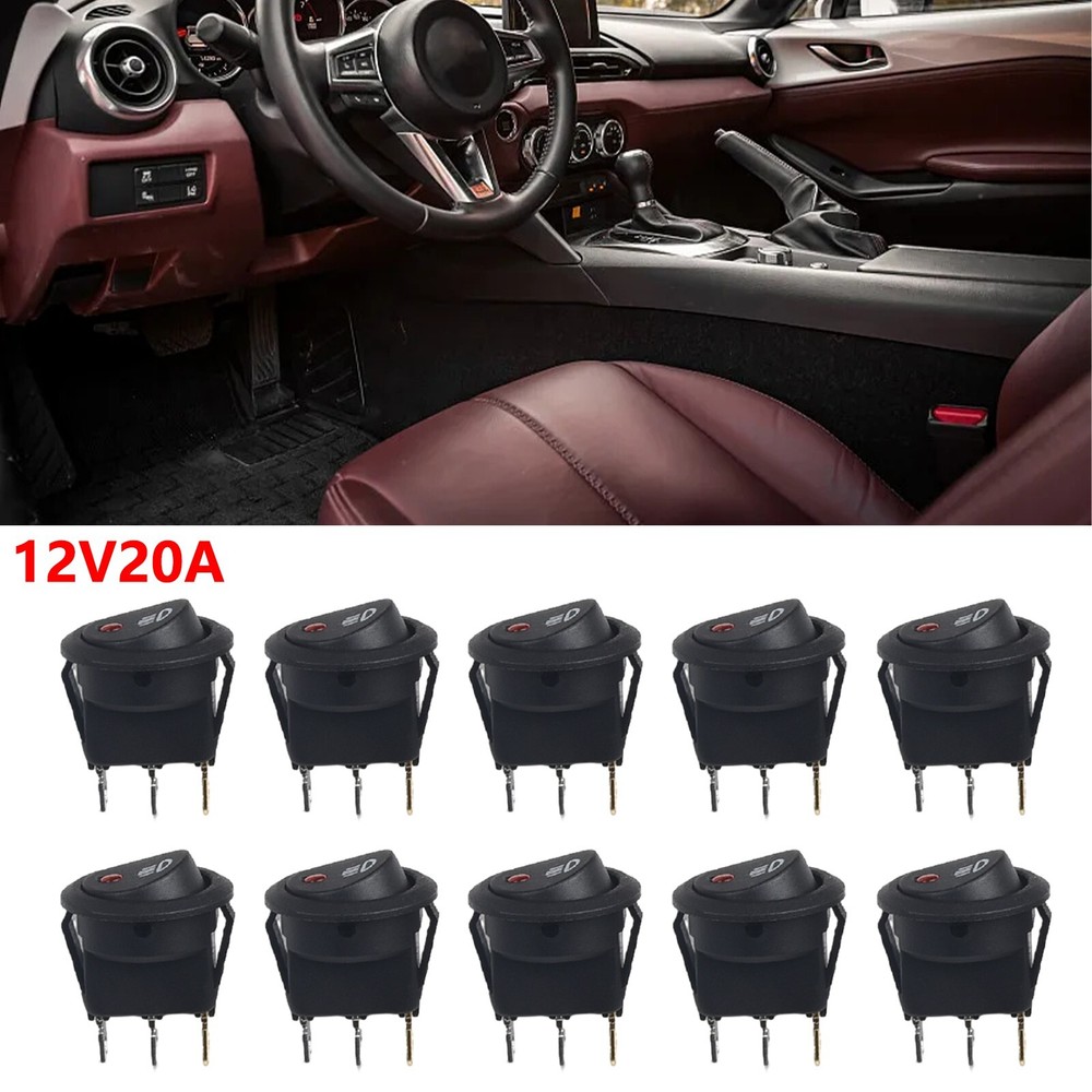 10Pcs 12V Red LED Rocker Switch for Car Van Truck Fog Light Replacement