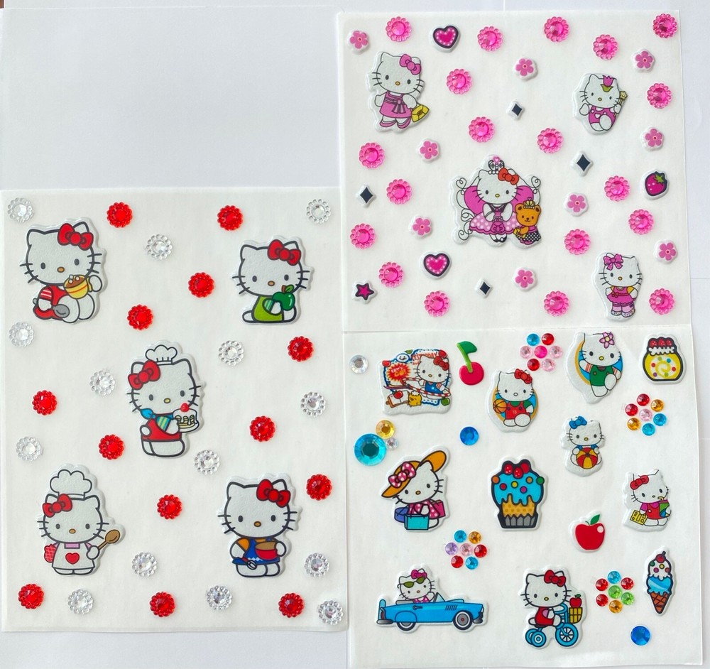 Hello Kitty & Sanrio PUFFY Stickers w. Gems | Strawberry Scratch n Sniff Scent