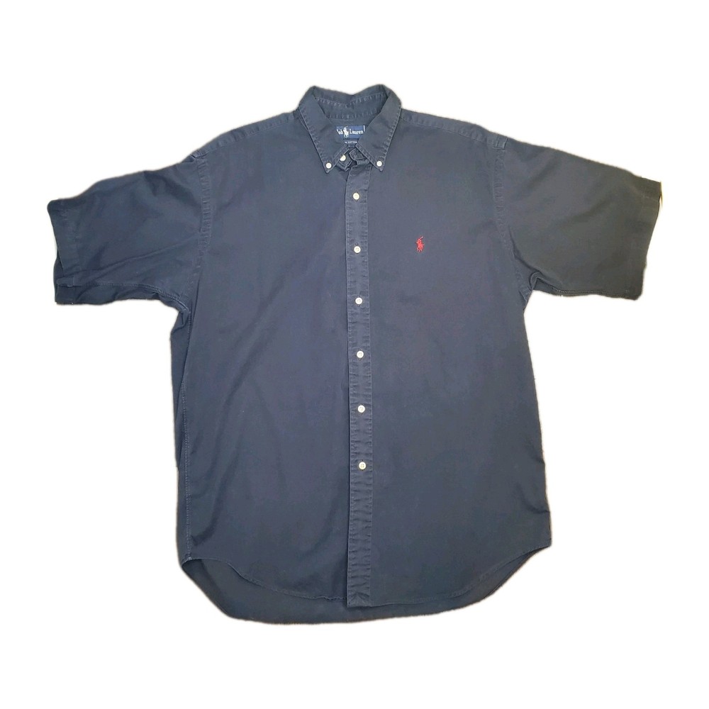 Ralph Lauren Button Down Shirt Mens Large Navy Blue Short Sleeve