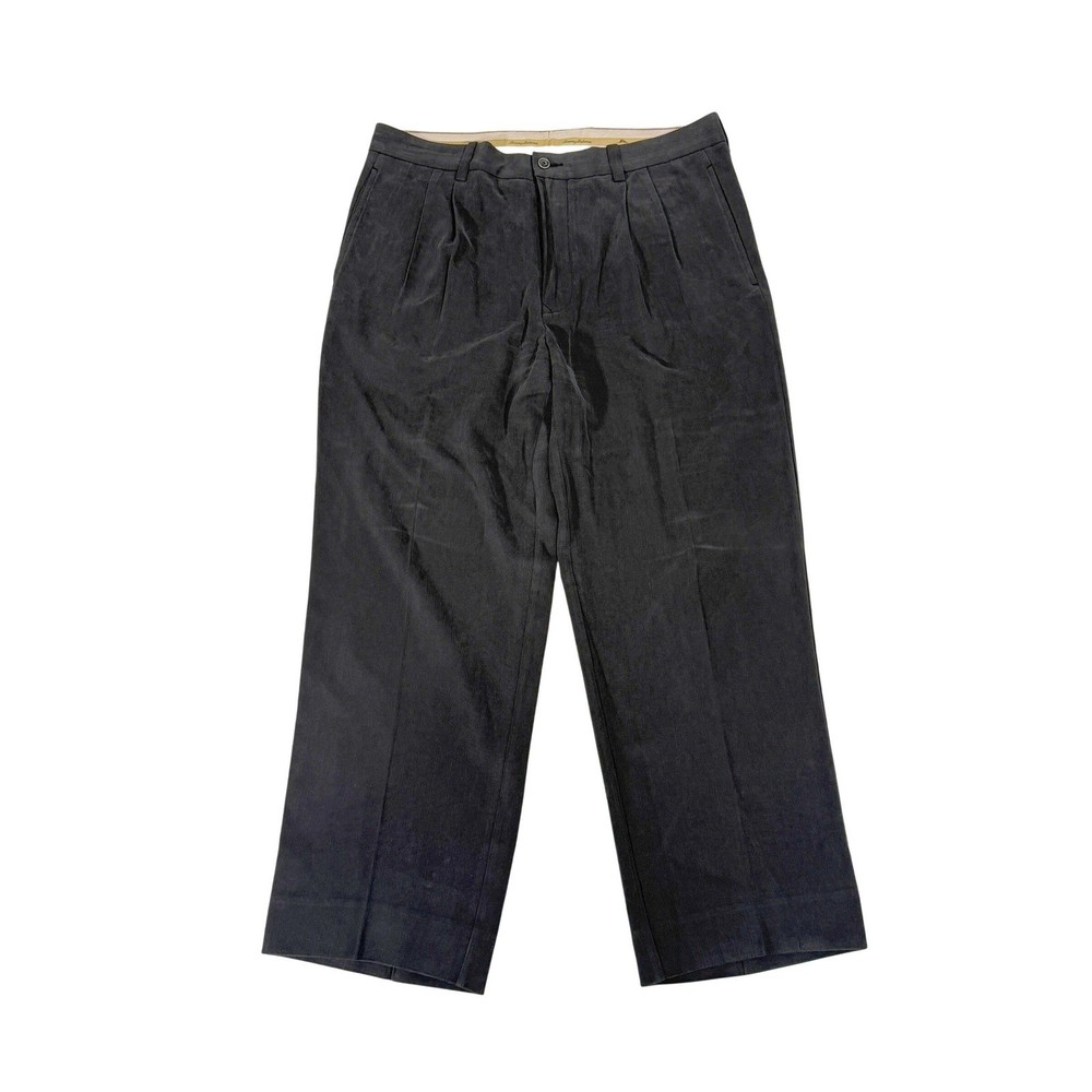 Tommy Bahama Mens 34x30 Black Silk Bamboo Herringbone Pleated Dress Pants