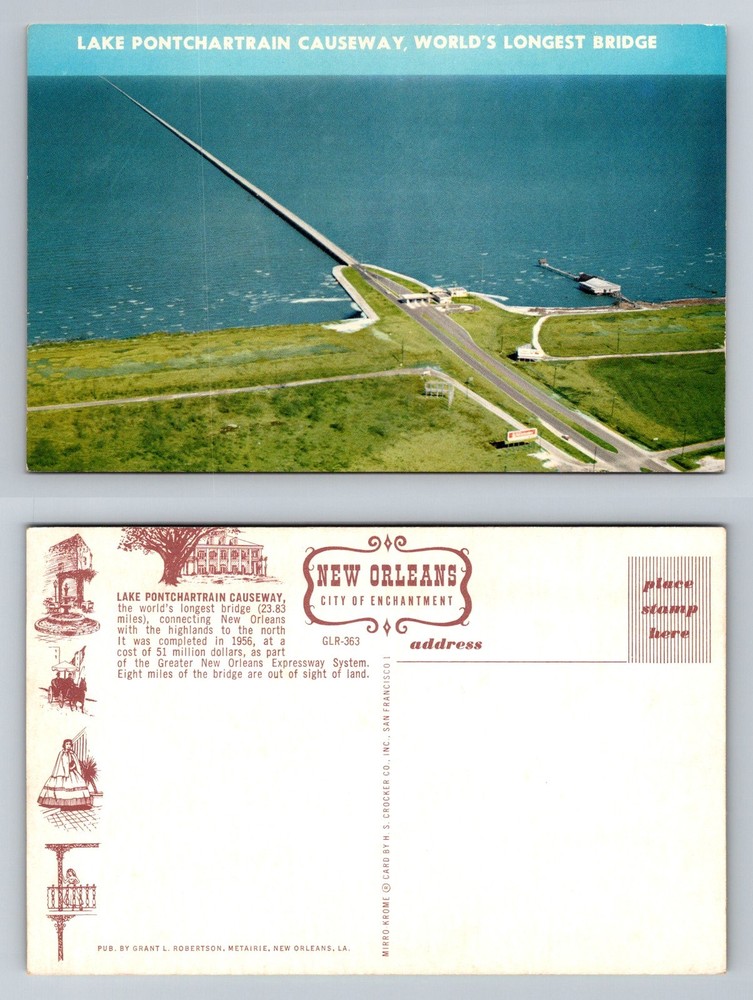 New Orleans, LA-Louisiana, Lake Pontchartrain Causeway Aerial Vintage Postcard