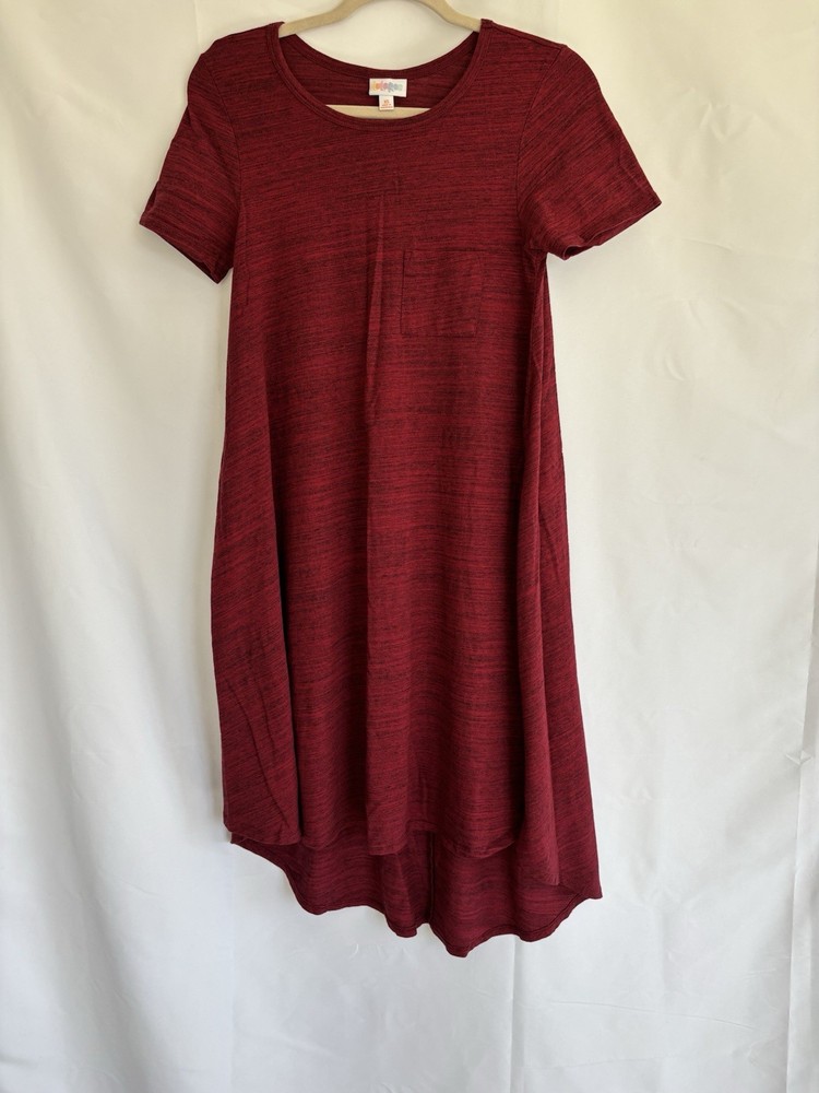 Lularoe Carly Red Black-Short Sleeve Dress w/ Pocket-Size XS-Longer Back Style