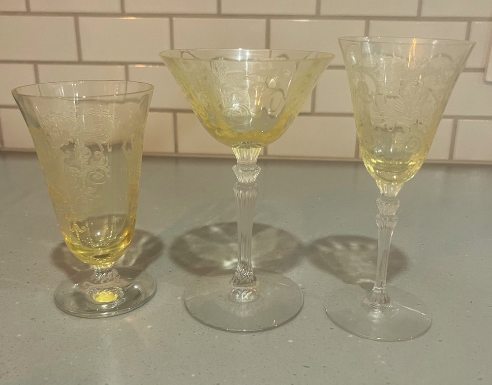 Fostoria Versailles Topaz CHOICE Juice Liquor Cocktail Wine Glass Etched 1930s