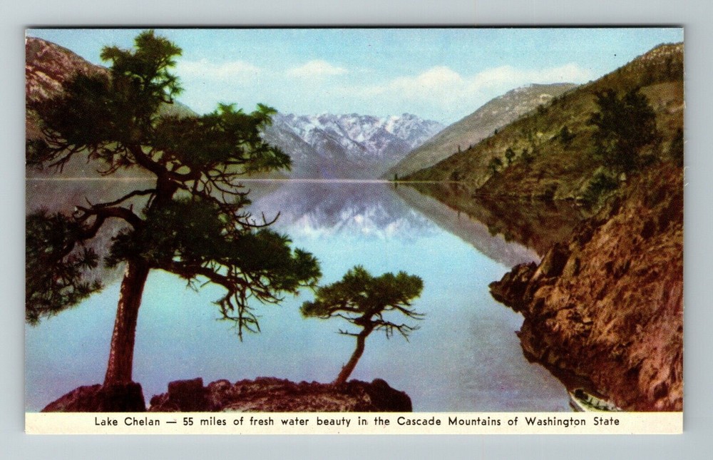 WA-Washington, Scenic View Lake Chelan, Water View, Vintage Postcard