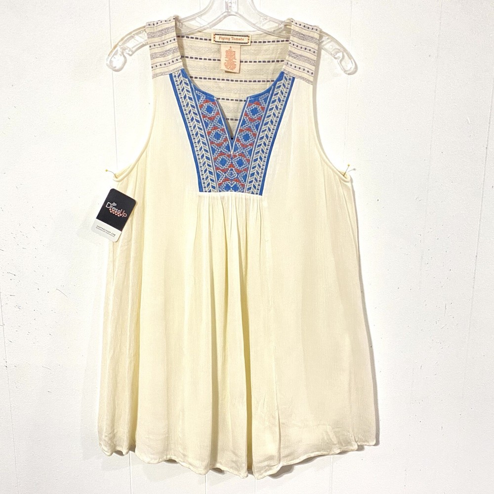 NEW Flying Tomato S Ivory GAUZE Embroidery BOHO Summer Dress MINI Festival