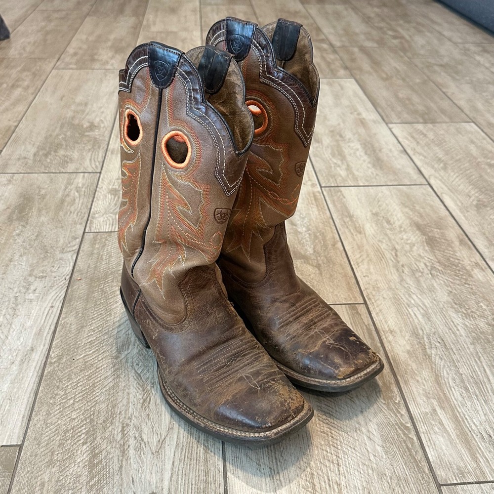 Ariat Wildstock Men's Brown Orange Leather Cowboy Boots Size 9.5 D 10005876