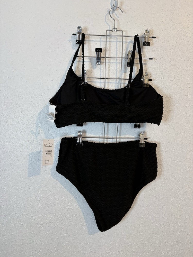 Cupshe Women's Bikini Set Textured Black Swimsuit NWT Large