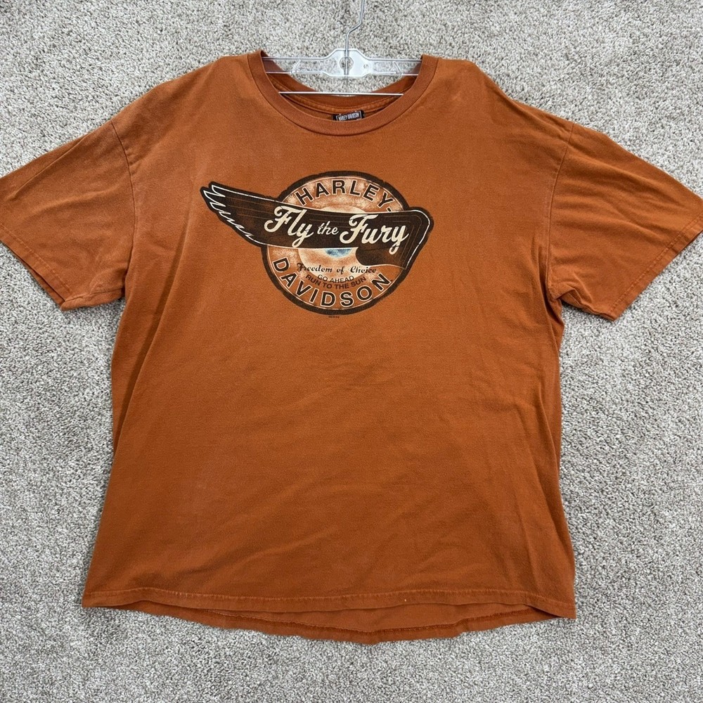 Harley Davidson T-Shirt Mens XL Orange Fly the Fury Grand Cayman Biker Tee 2010