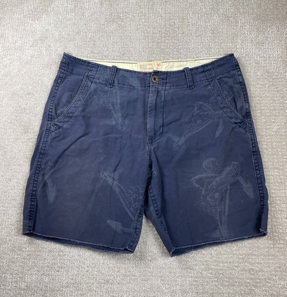 American Eagle Shorts Mens 36 Cut-Off Blue Nautical Graphic Cotton Preppy Y2K