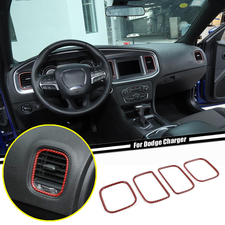 2011-2023 Dodge Charger Red Carbon Fiber Air Vent Cover Trim