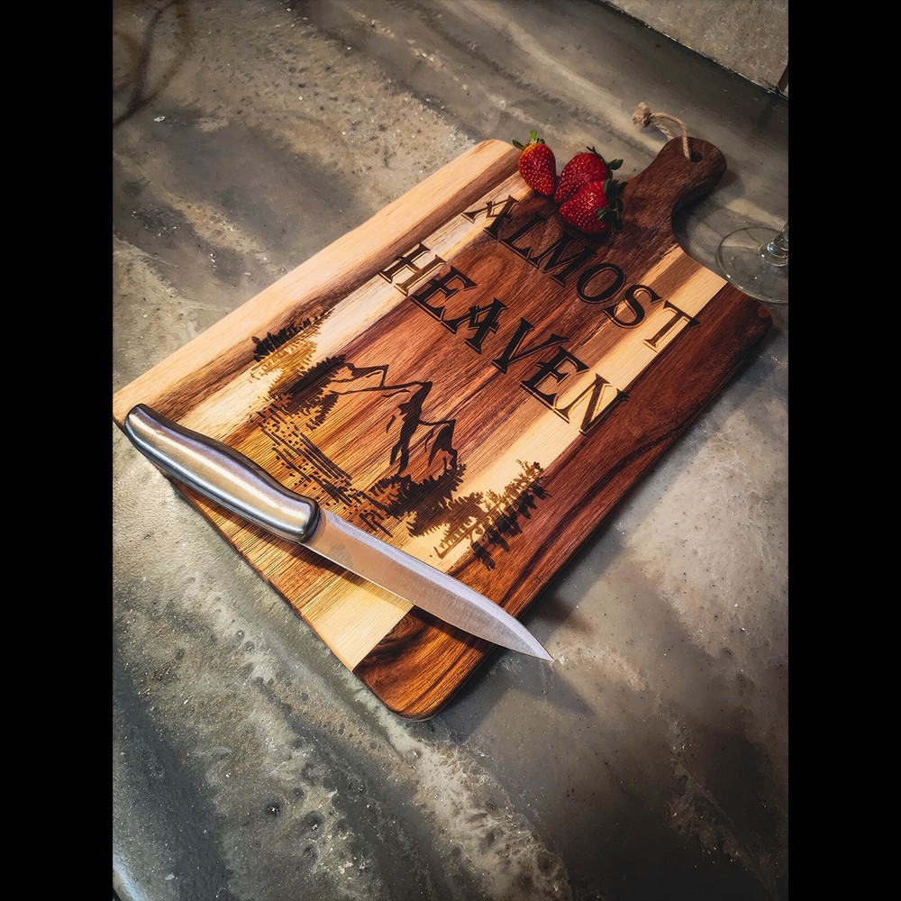 Acacia Wood Cutting Board with Handle - Wooden Charcuterie Board - Personalized-image