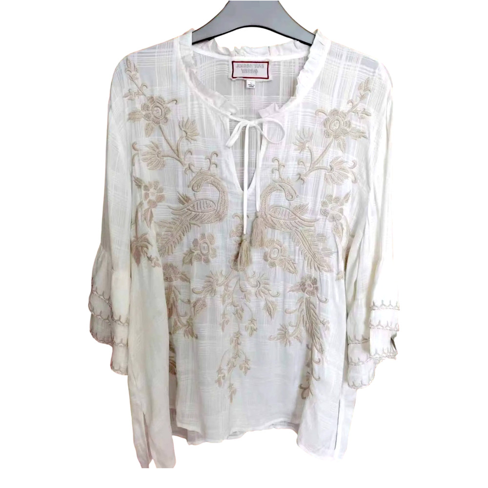Johnny Was Embroidery Ruffle Sleeve Blouse, Size XL, Boho Chic, NWOT