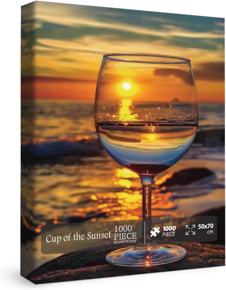 Beach Wine Sunset Puzzles for Adults 1000 Pieces, Ocean Art Landscape Jigsaw Puz