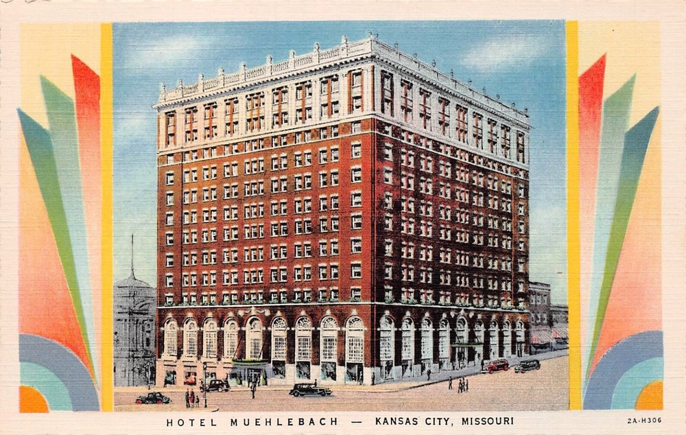 Kansas City MO Missouri Hotel Muehlebach now Marriott Downtown Vtg Postcard C45