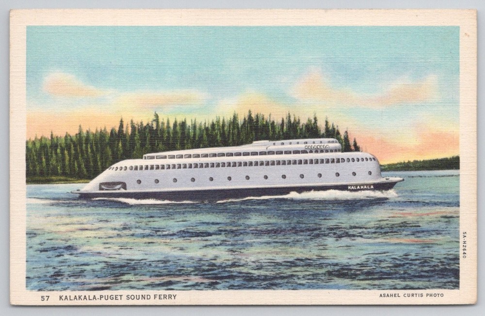 MV Kalakala Ferry Puget Sound WA Linen Postcard C.T. Art-Colortone 1930s