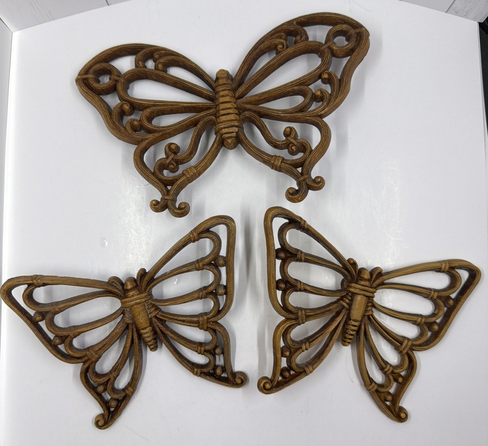 Vintage Homeco/syroco Butterfly Wall Decor Hanging Cottagecore Country Set Of 3