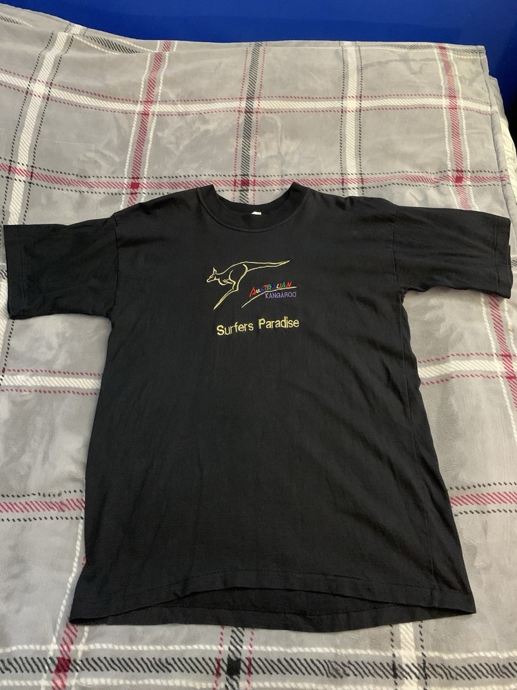 Vintage 90s Australia Kangaroo T-Shirt Single-Stitch Embroidered Size XL Black
