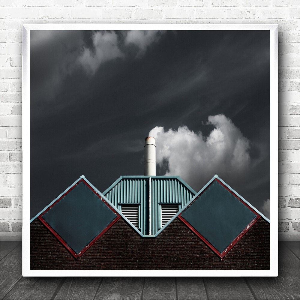 Building Symmetry Clouds Lelystad Industry Industrial Pollution Square Art Print