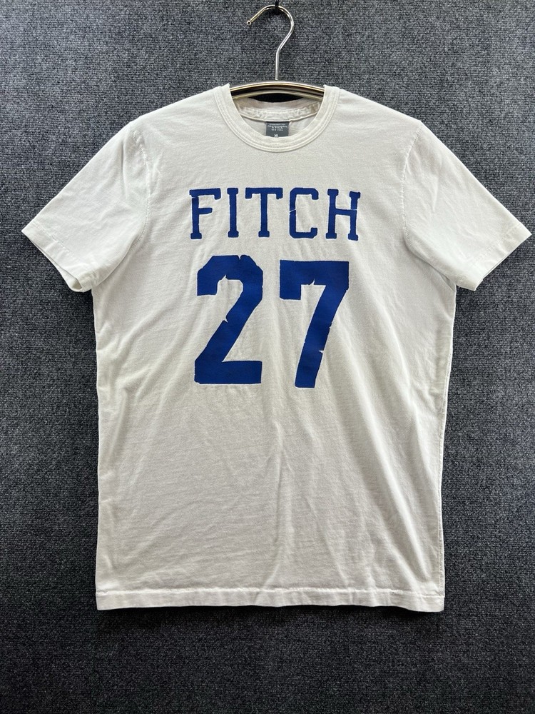 Abercrombie & Fitch Mens Crewneck Graphic Tee T Shirt Size XL White/Blue Y2K