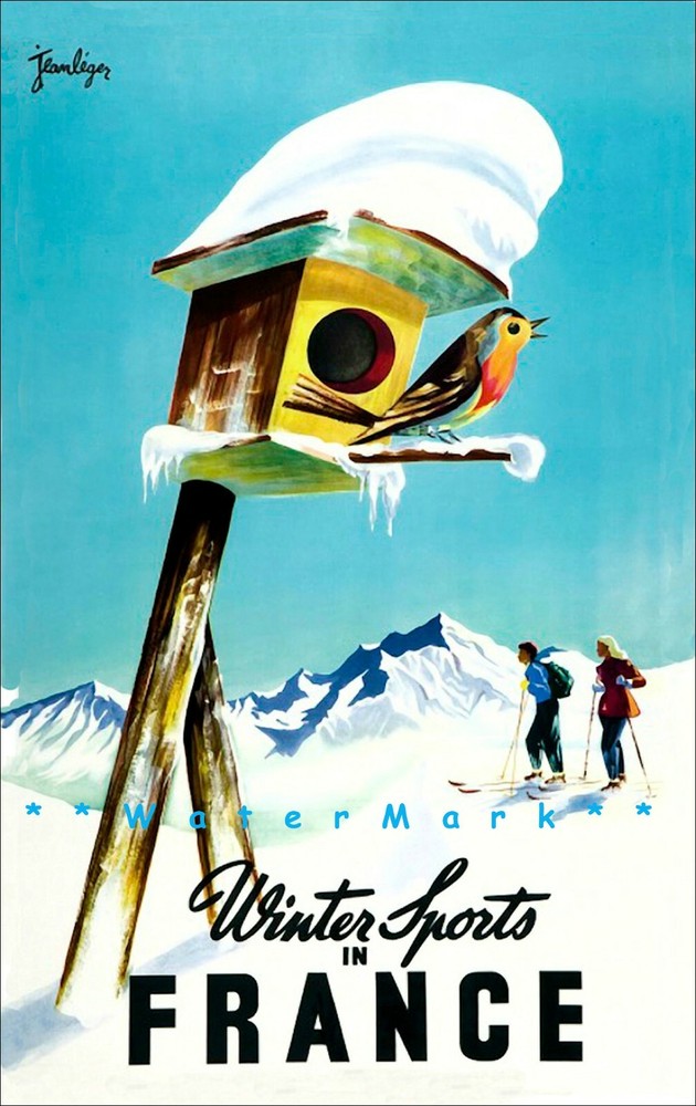 Ski In France 1940 Winter Sports Vintage Poster Print Retro Style Wall Art