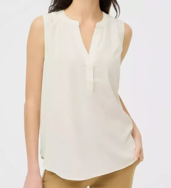 J. Crew Women's Popover Placket Sleeveless Top Ivory Button Size Medium NWT