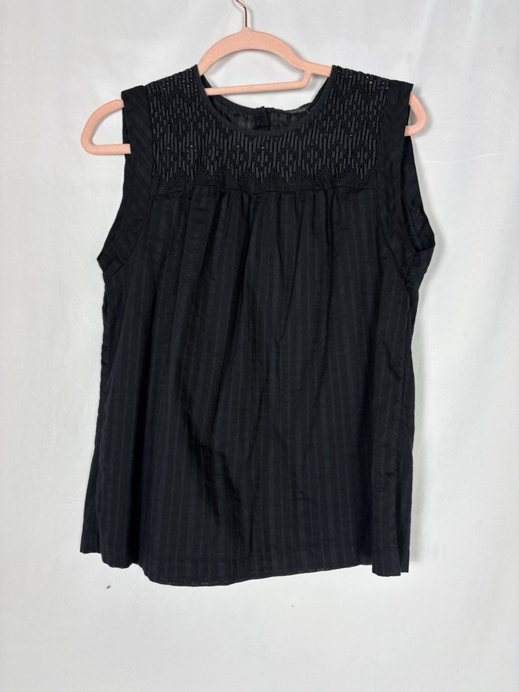 J.CREW Sleeveless Cotton 'Embroidered Windowpane Top' Cotton Lining - 4, Black