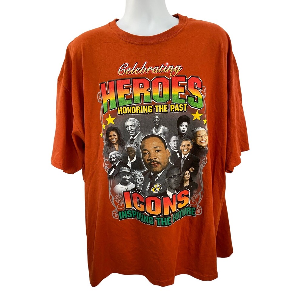 Black History Legends T-Shirt Size 3XL Red Orange Graphic MLK Harriet Tubman