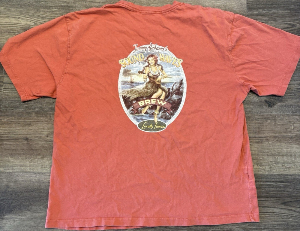 Vintage Tommy Bahama Hula Girl Orange Graphic Men's Crew Neck T-Shirt Size L