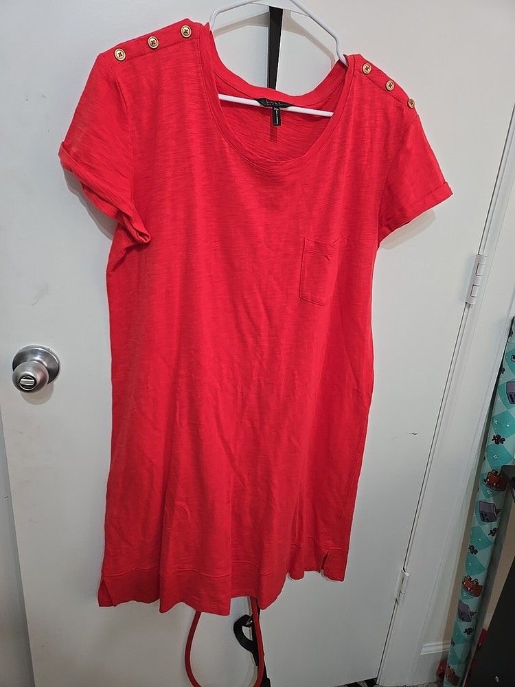 Nicole Miller Coral Orange Cotton Short Sleeve Shirt Dress Size XL