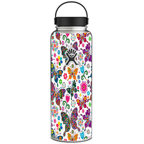 Skin Decal for Hydro Flask 40 oz Wide Mouth / Butterflies Colorful Floral