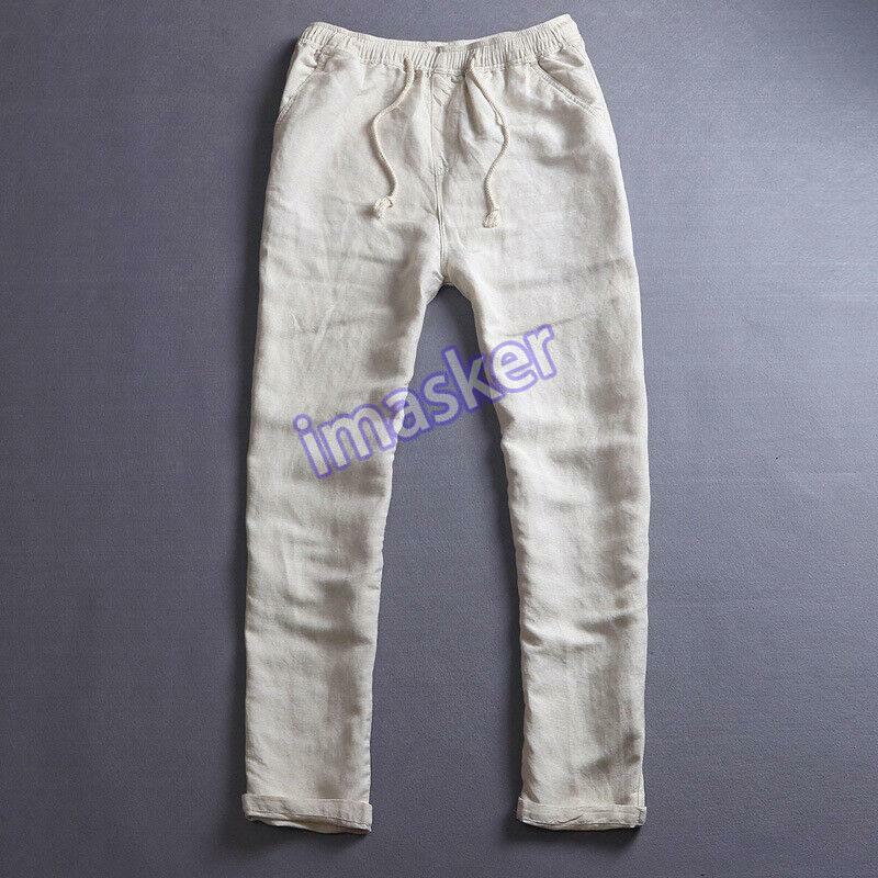 Breathable Summer Linen Trousers with Drawstring for Men