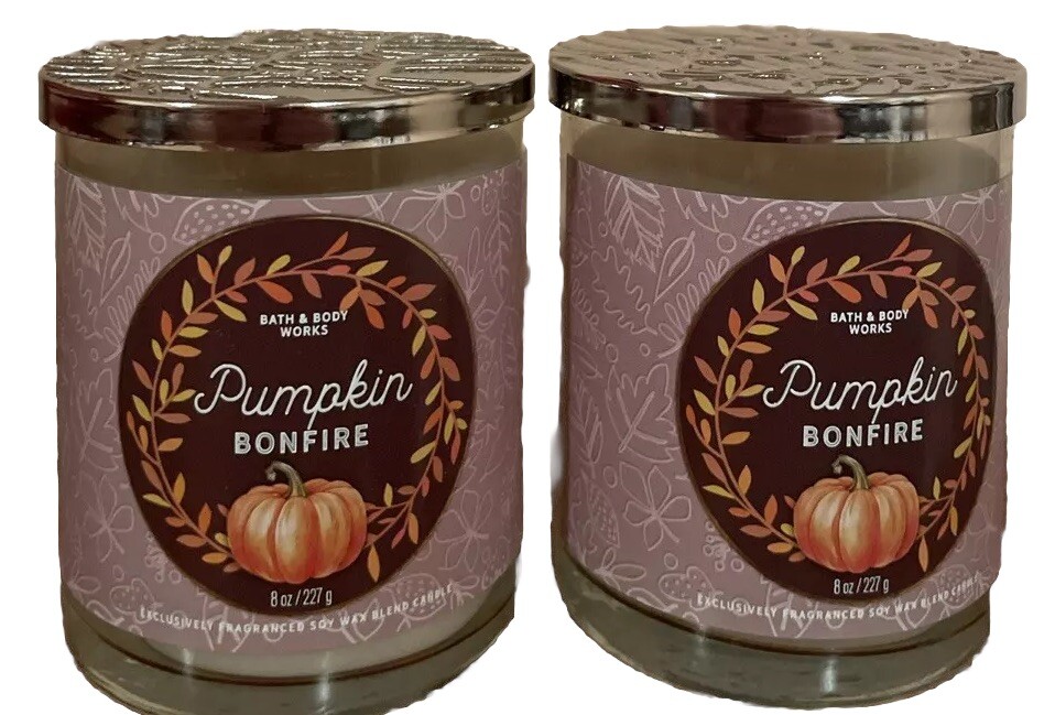 “PUMPKIN BONFIRE”  8 oz  Single Wick Candle  X 2. Bath & Body Works.