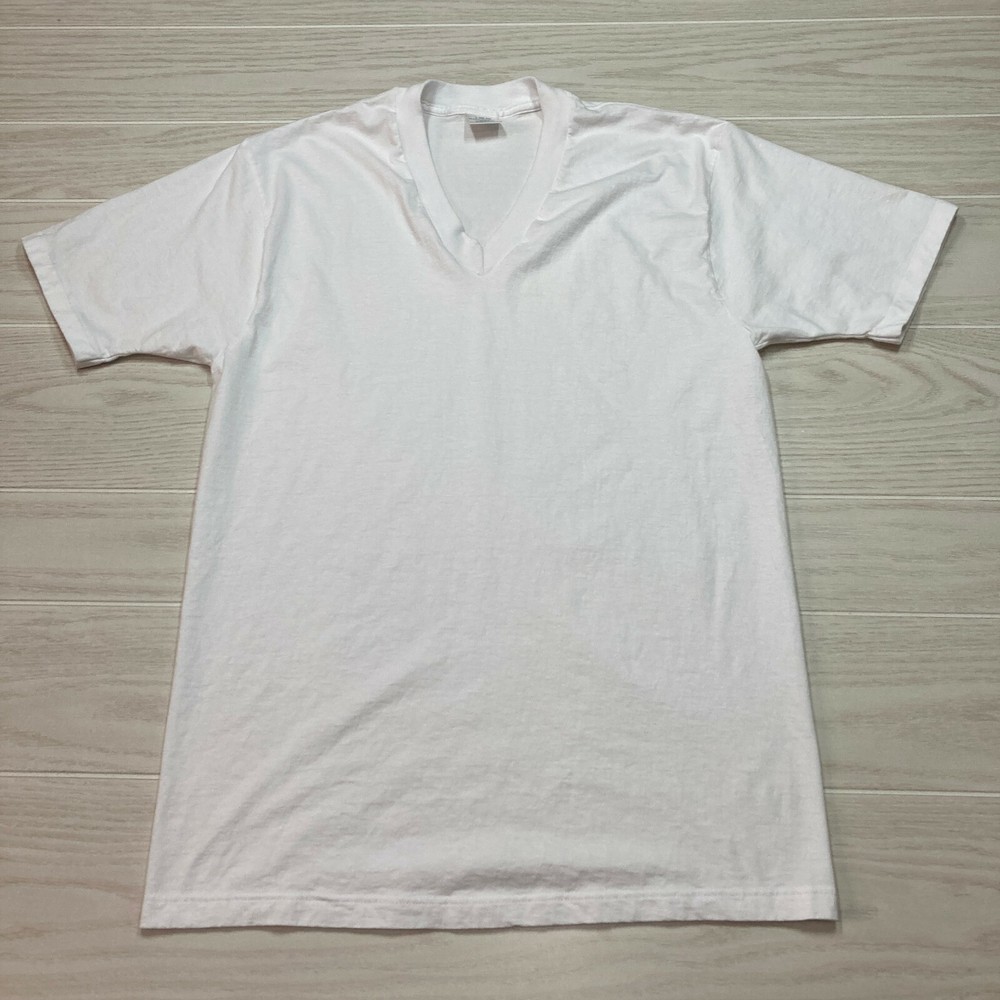 Vintage Newton Trading Co Single Stitch Blank White V-Neck T-Shirt Size Large