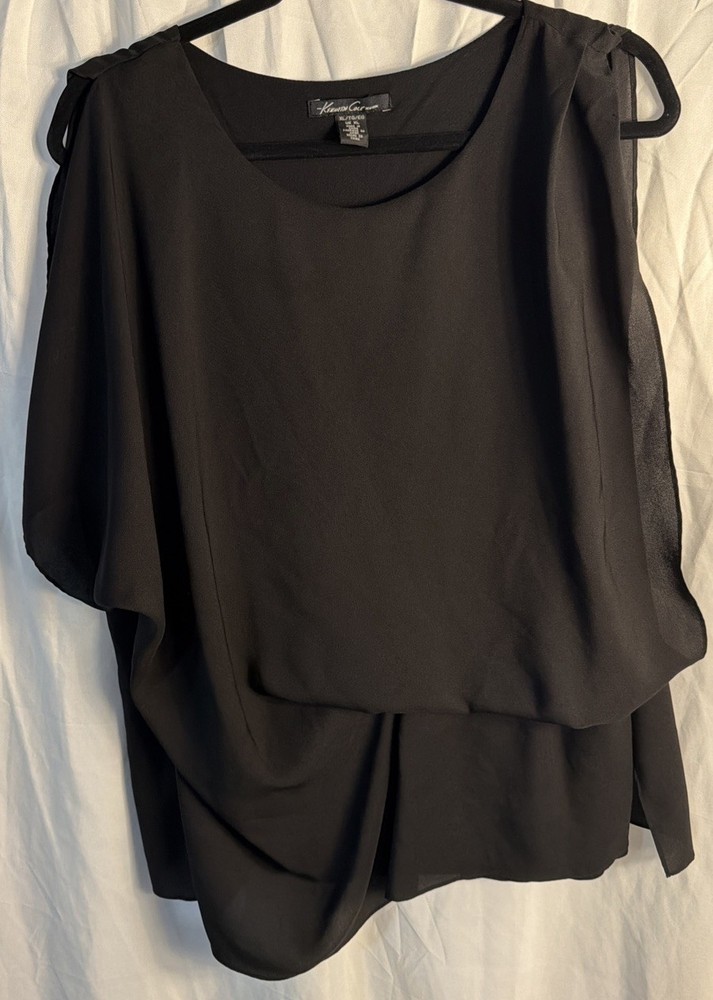 KENNETH COLE New York Women Size XL Black Sleeveless Asymmetrical Layered Blouse