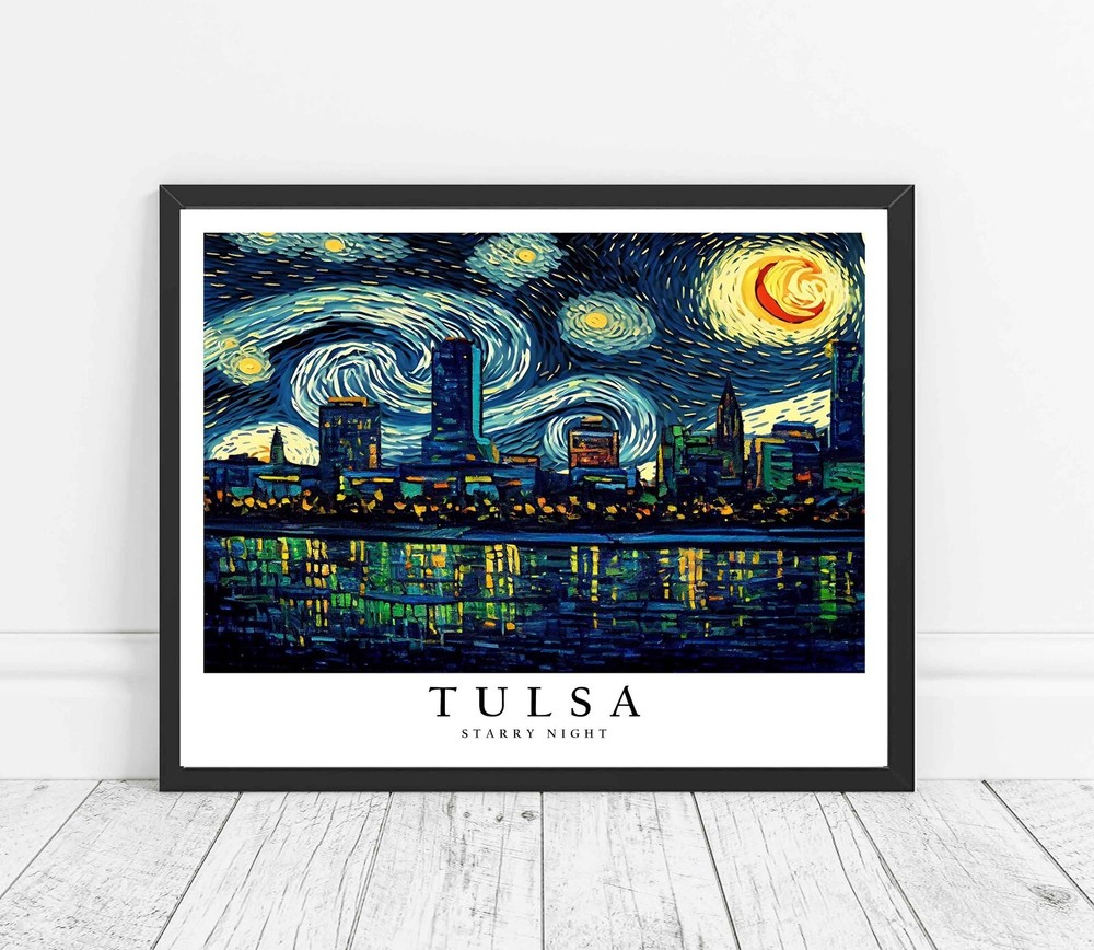 Tulsa City Starry Night Photo Art Print Poster Wall Art Painting