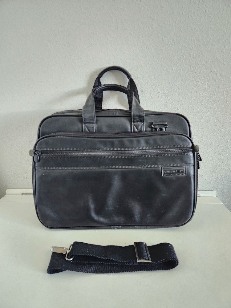 Briggs & Riley Leather Expandable Computer Briefcase Shoulder Bag