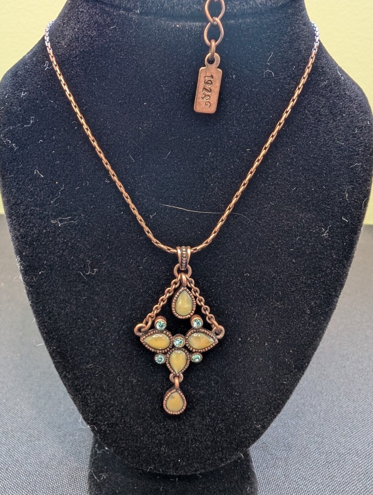 Vintage 1928 Jewelry Co Yellow Stone Rhinestone Copper Toned Necklace