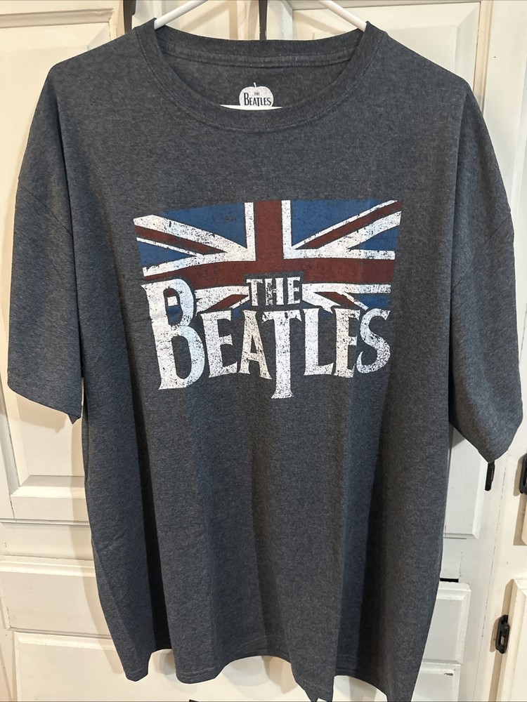 The Beatles Union Jack Flag Logo Graphic T-Shirt Gray Unisex Size XL