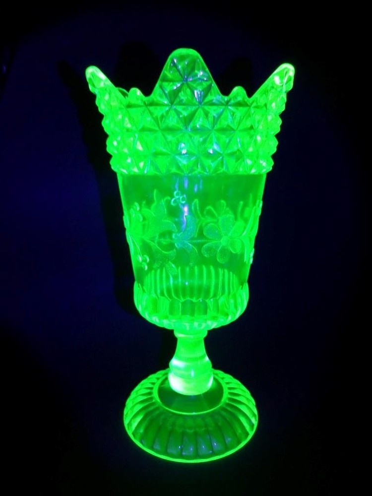 Antique Adams & Co Uranium Glass Wildflower 1880'S Mold 140 Celery Vase Mint!