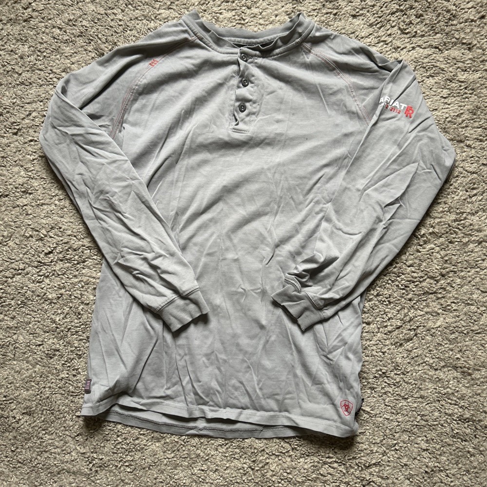 Ariat FR Henley Shirt Mens Large Gray Long Sleeve Flame Resistant CAT 2 Workwear