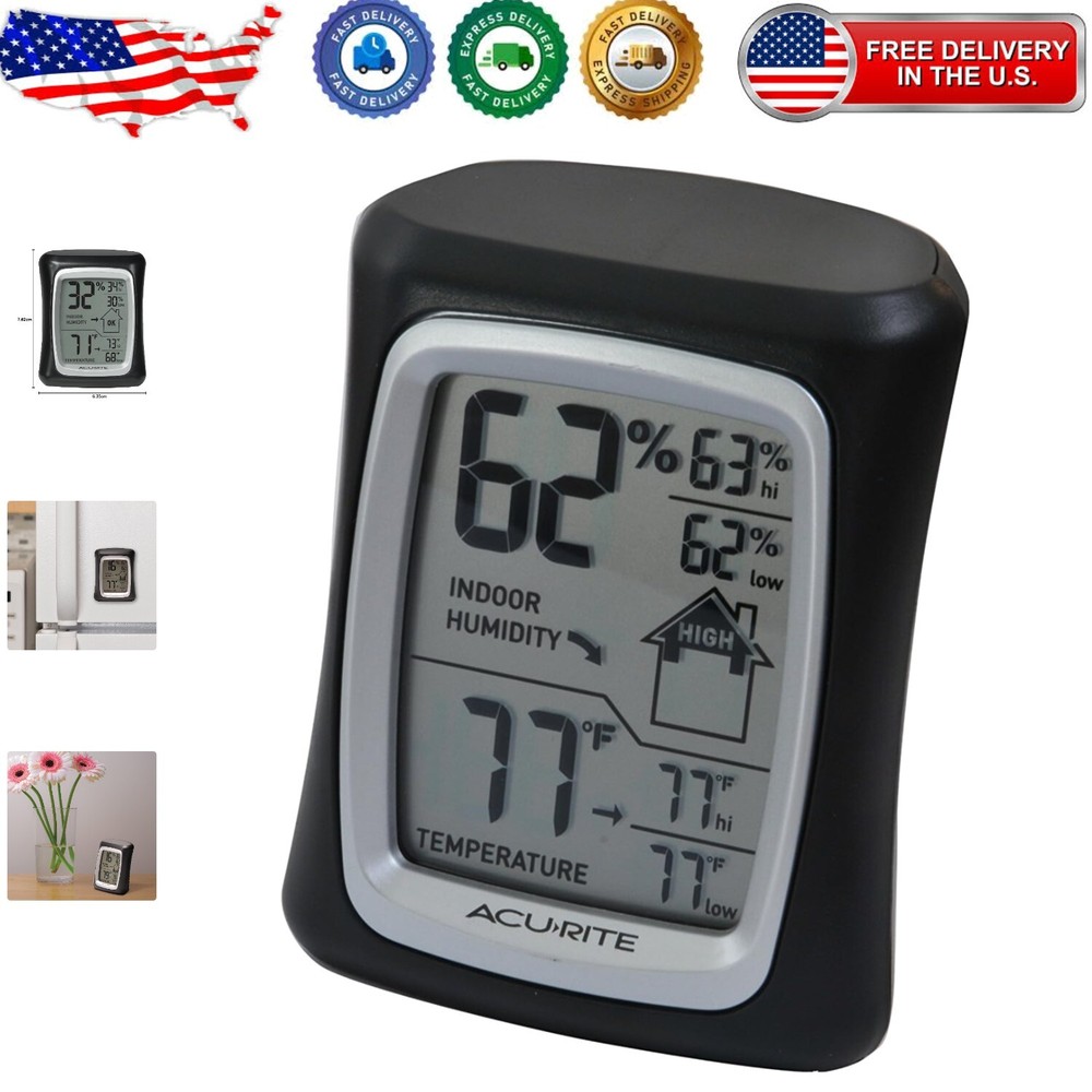 Accurate Black Monitor for Home Comfort: Measures Temperature & Humidity Levels-image